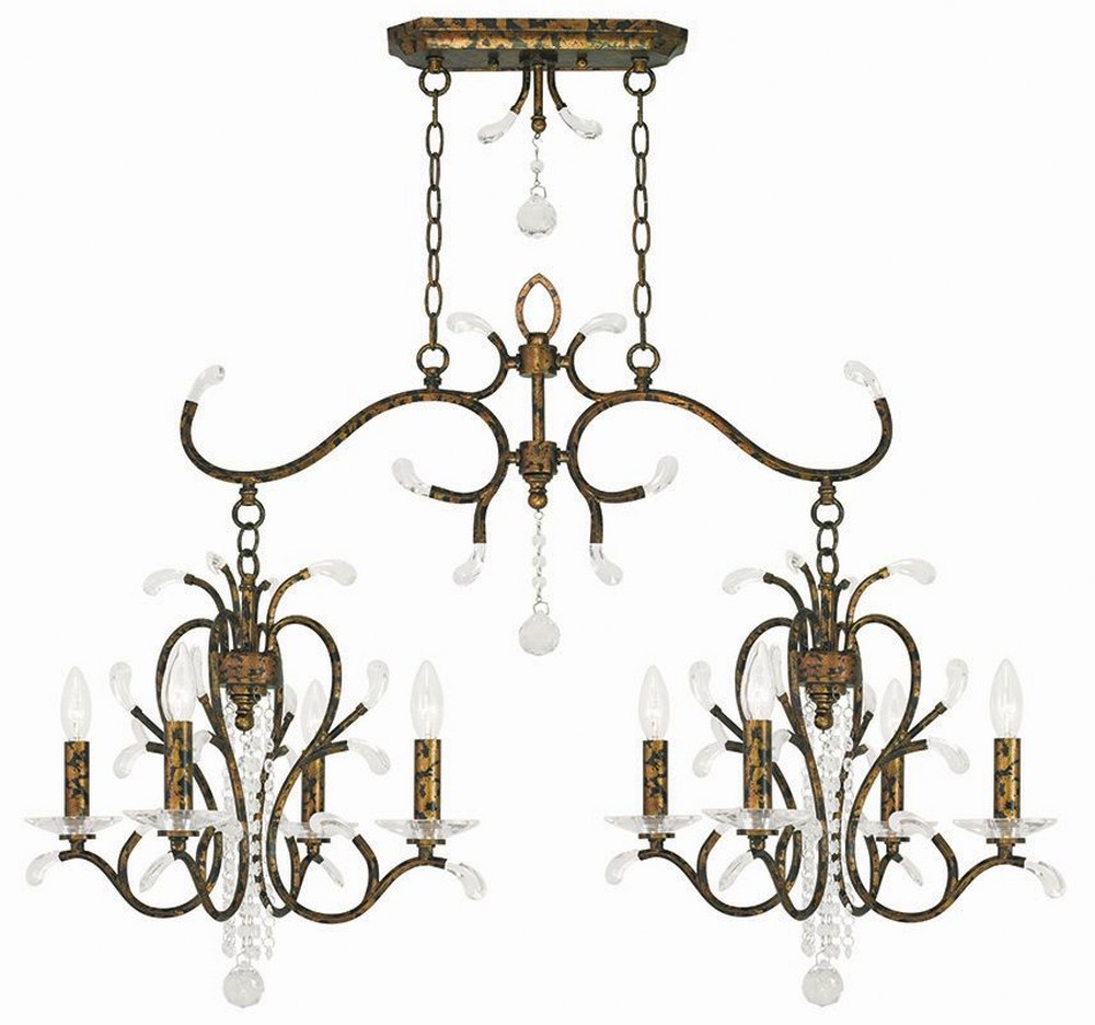 Livex Lighting-51007-71-Serafina - 8 Light Linear Chandelier in Serafina Style - 20 Inches wide by 29 Inches high Hand Applied Venetian Golden Bronze  Brushed Nickel Finish with Clear Crystal