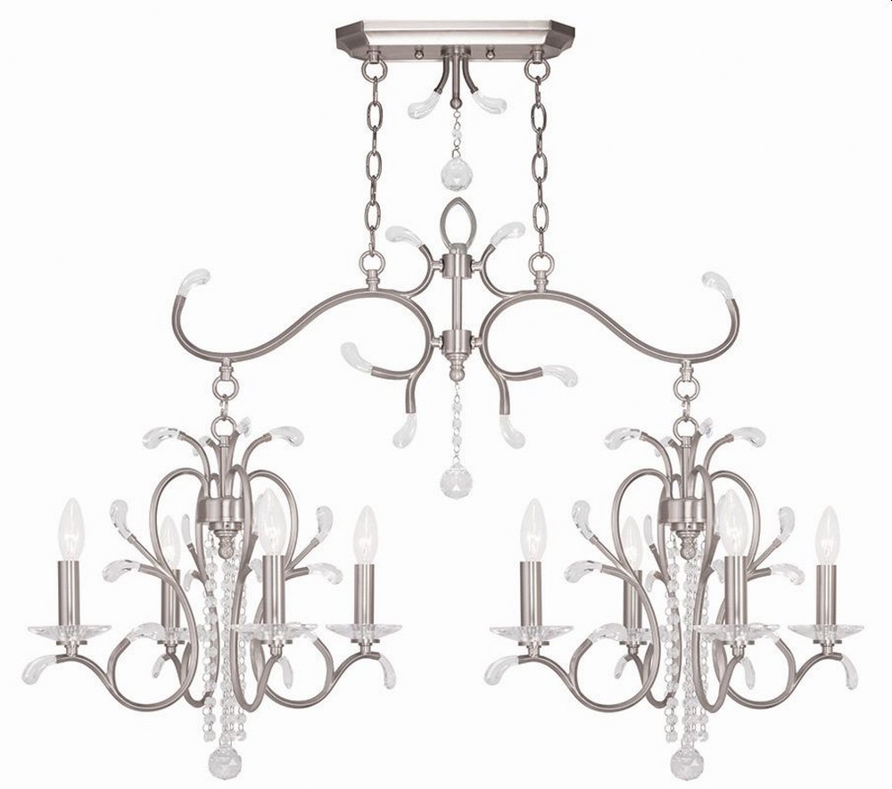 Livex Lighting-51007-91-Serafina - 8 Light Linear Chandelier in Serafina Style - 20 Inches wide by 29 Inches high Brushed Nickel  Brushed Nickel Finish with Clear Crystal