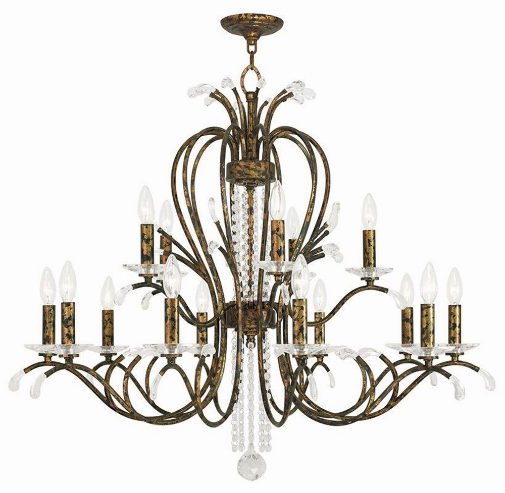 Livex Lighting-51009-71-Serafina - 15 Light Chandelier in Serafina Style - 38 Inches wide by 33.5 Inches high Hand Applied Venetian Golden Bronze  Brushed Nickel Finish with Clear Crystal