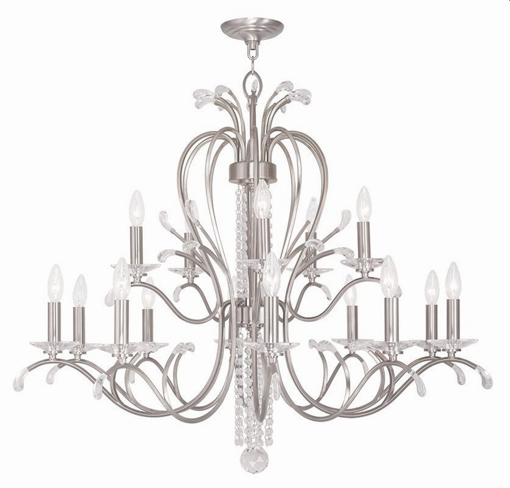 Livex Lighting-51009-91-Serafina - 15 Light Chandelier in Serafina Style - 38 Inches wide by 33.5 Inches high Brushed Nickel  Brushed Nickel Finish with Clear Crystal