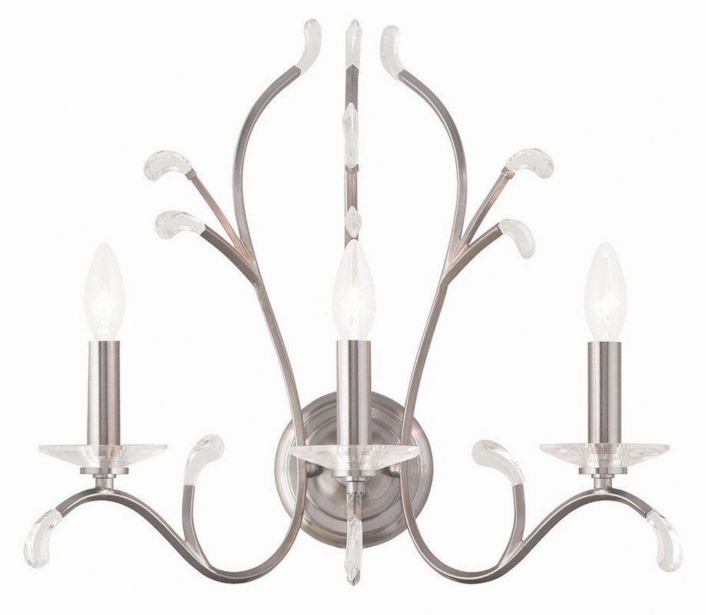 Livex Lighting-51013-91-Serafina - 3 Light Wall Sconce in Serafina Style - 19.75 Inches wide by 18 Inches high Brushed Nickel  Brushed Nickel Finish with Clear Crystal