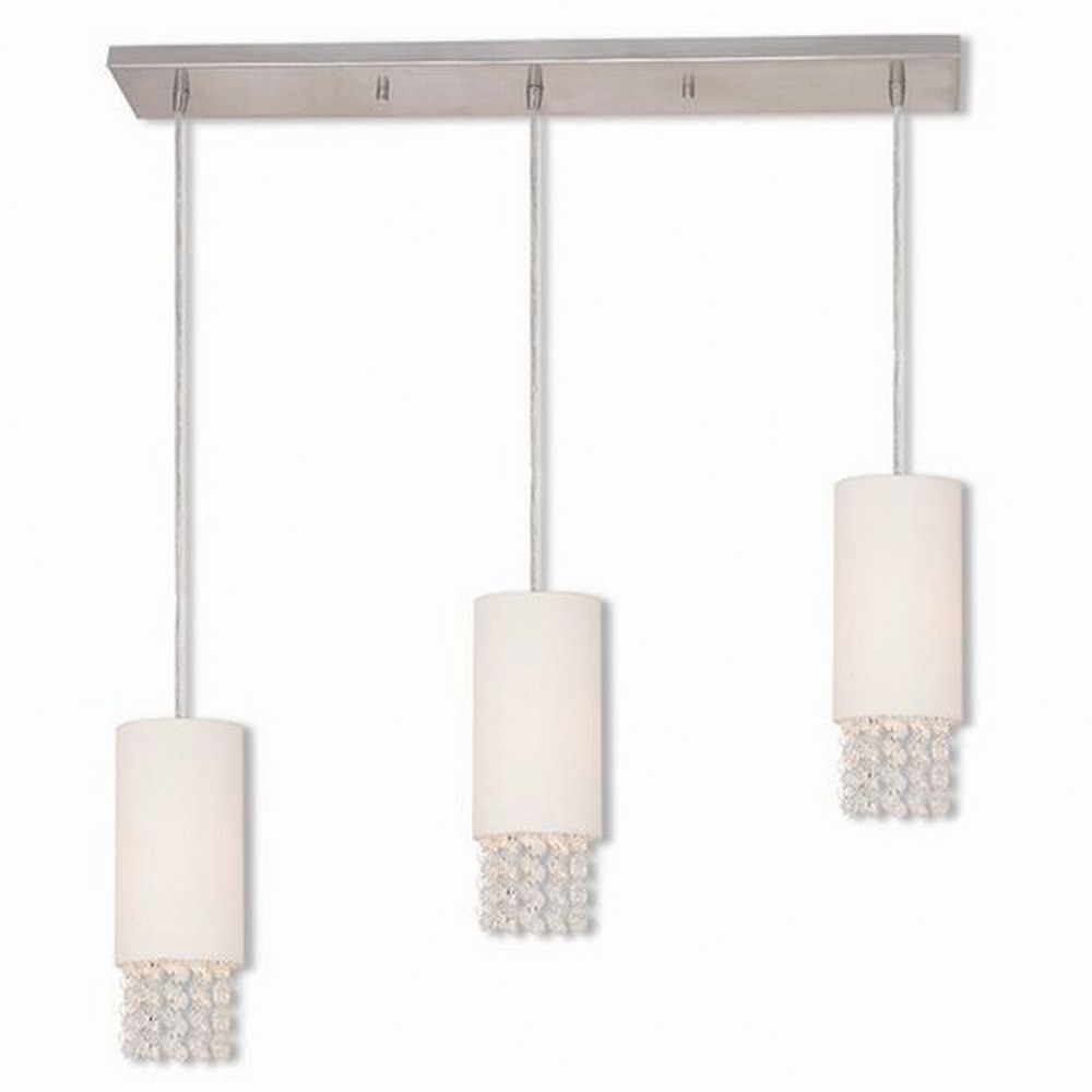 Livex Lighting-51023-91-Carlisle - 3 Light Linear Chandelier in Carlisle Style - 4.5 Inches wide by 12.5 Inches high   Brushed Nickel Finish with Off White Fabric Shade