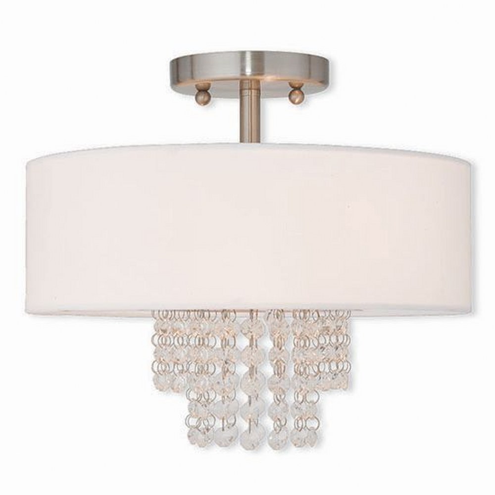 Livex Lighting-51026-91-Carlisle - 2 Light Semi-Flush Mount in Carlisle Style - 13 Inches wide by 11.25 Inches high   Brushed Nickel Finish with Off White Fabric Shade with Clear Crystal