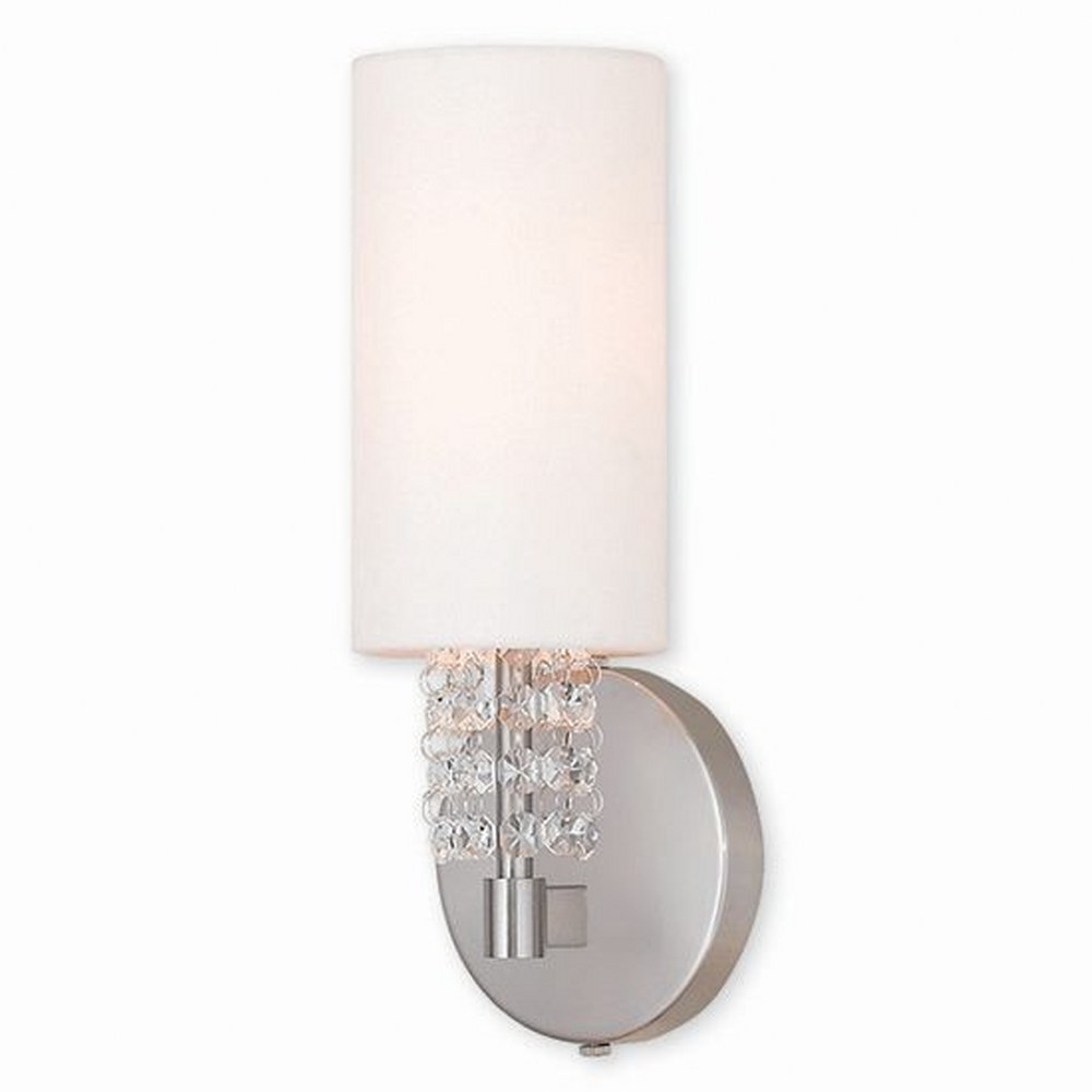 Livex Lighting-51030-91-Carlisle - 1 Light ADA Wall Sconce in Carlisle Style - 4.75 Inches wide by 11.75 Inches high   Brushed Nickel Finish with Off White Fabric Shade