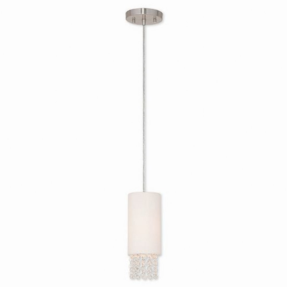 Livex Lighting-51031-91-Carlisle - 1 Light Mini Pendant in Carlisle Style - 4.75 Inches wide by 12.5 Inches high   Brushed Nickel Finish with Off White Fabric Shade