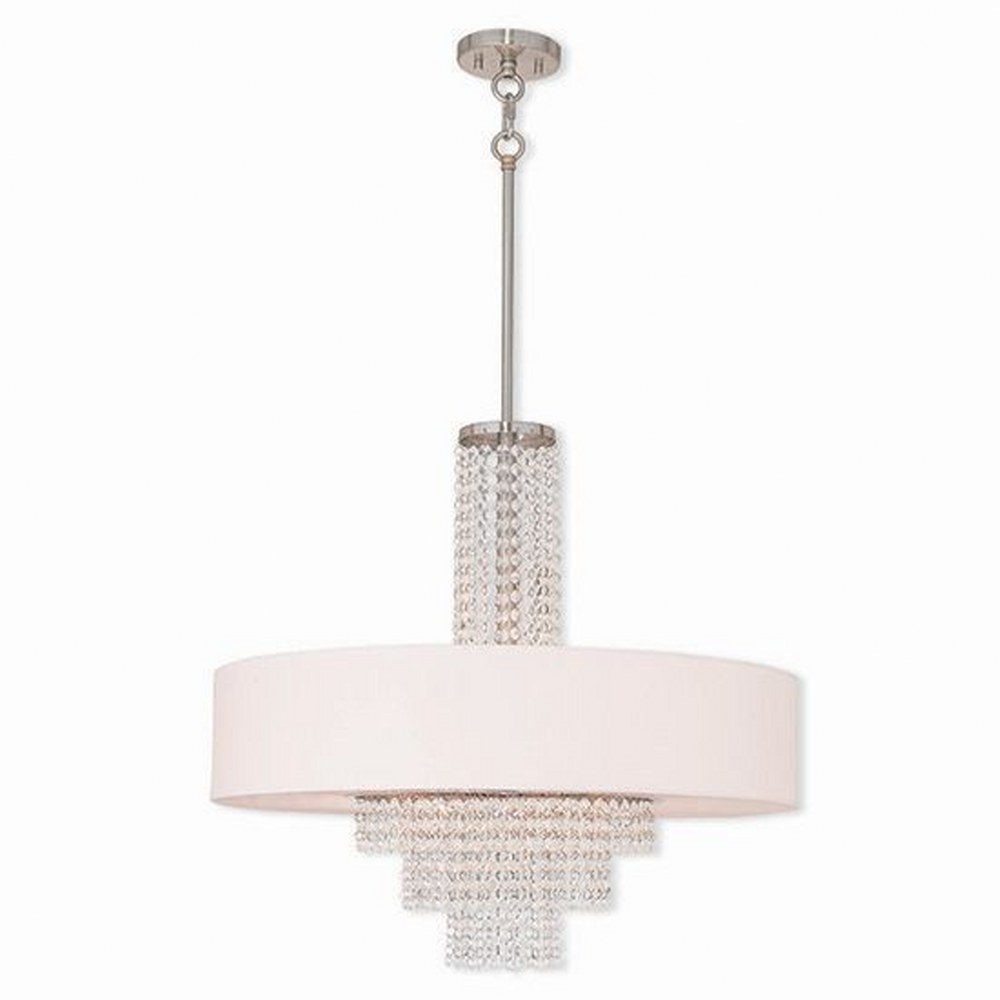 Livex Lighting-51037-91-Carlisle - 5 Light Pendant in Carlisle Style - 25 Inches wide by 27.75 Inches high   Brushed Nickel Finish with Off White Fabric Shade