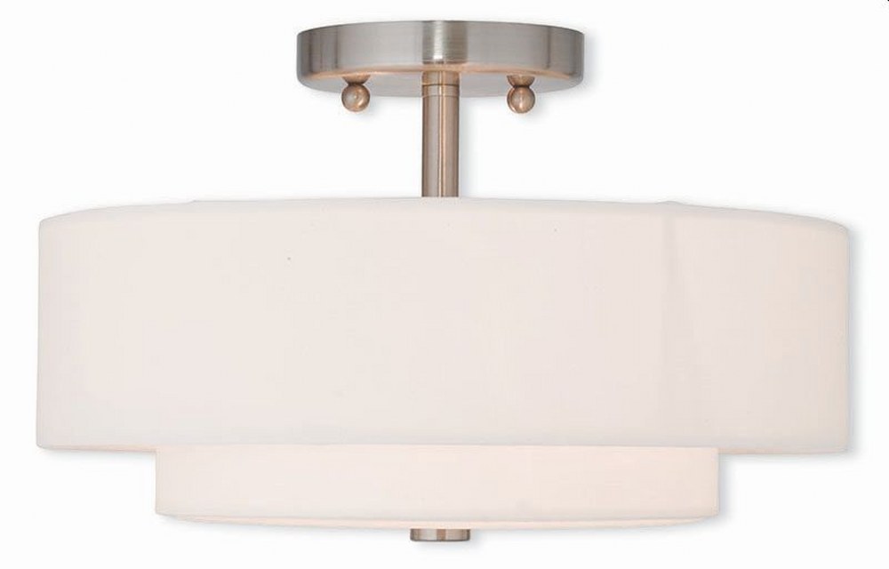 Livex Lighting-51043-91-Claremont - 2 Light Semi-Flush Mount in Claremont Style - 13 Inches wide by 8.5 Inches high   Brushed Nickel Finish with Off-White Fabric Shade