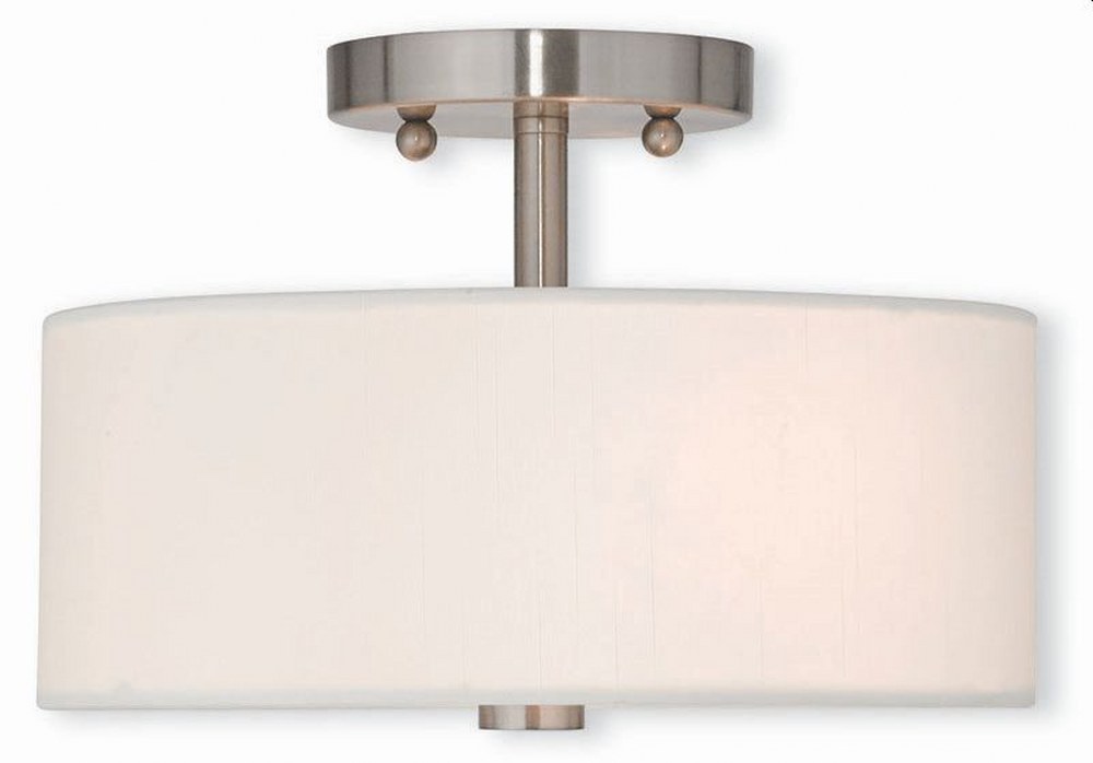 Livex Lighting-51052-91-Meridian - 2 Light Semi-Flush Mount in Meridian Style - 11 Inches wide by 7.5 Inches high   Brushed Nickel Finish with Off-White Fabric Shade