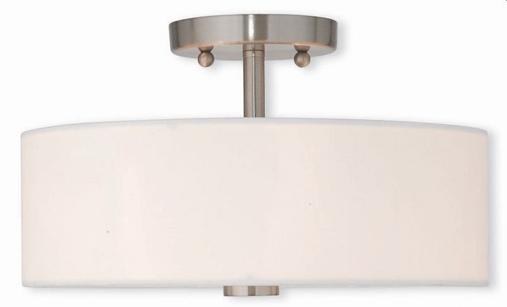 Livex Lighting-51053-91-Meridian - 2 Light Semi-Flush Mount in Meridian Style - 13 Inches wide by 7.5 Inches high   Brushed Nickel Finish with Off-White Fabric Shade