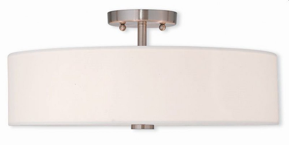 Livex Lighting-51055-91-Meridian - 4 Light Semi-Flush Mount in Meridian Style - 18 Inches wide by 8.13 Inches high   Brushed Nickel Finish with Off-White Fabric Shade