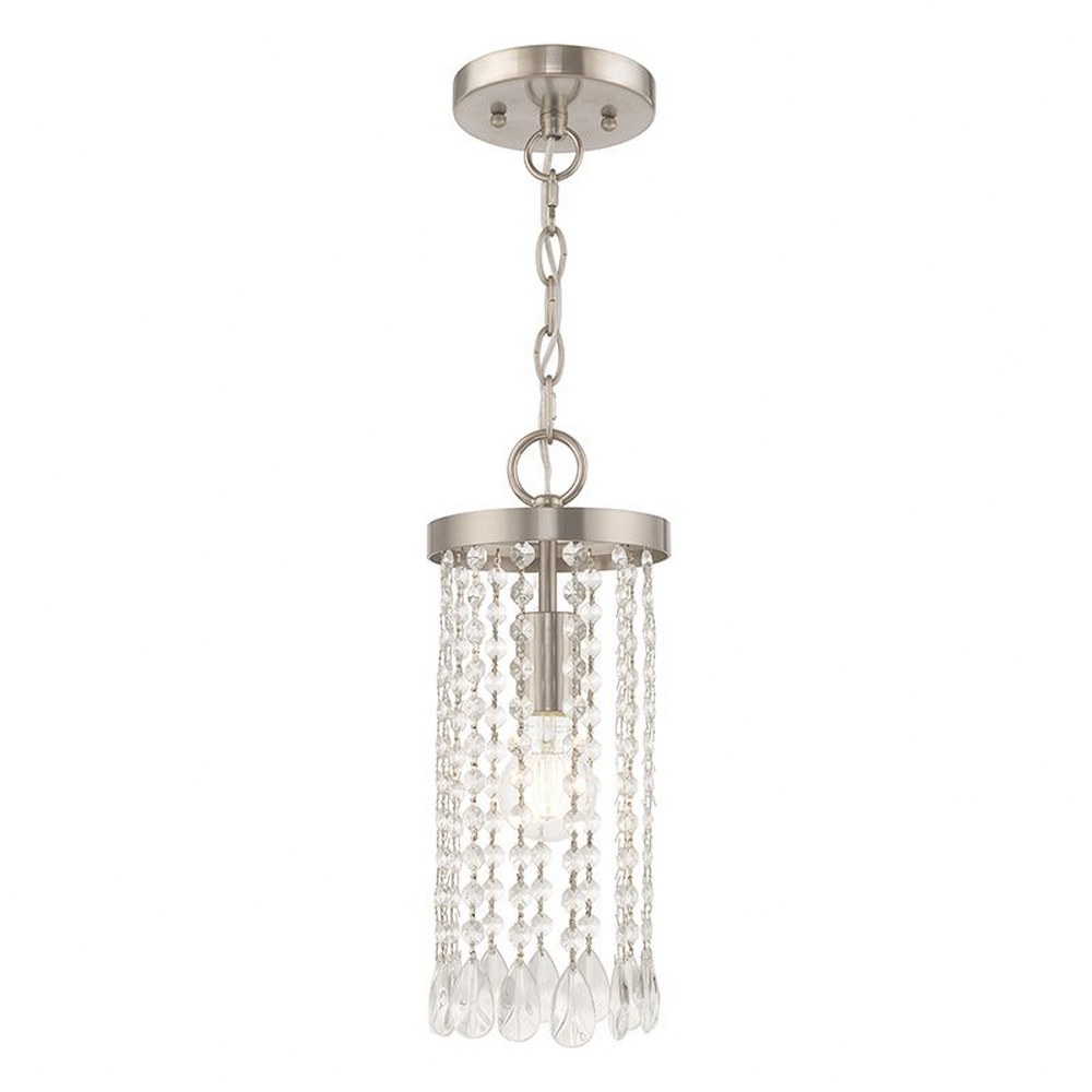 Livex Lighting-51062-91-Elizabeth - 1 Light Mini Pendant in Elizabeth Style - 6 Inches wide by 14.75 Inches high   Brushed Nickel Finish with Clear Crystal