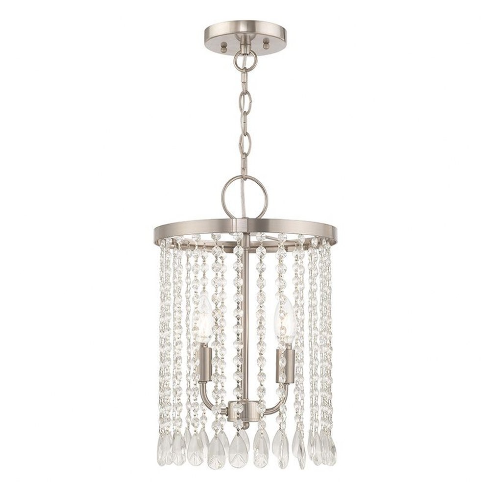 Livex Lighting-51063-91-Elizabeth - 2 Light Mini Pendant in Elizabeth Style - 11 Inches wide by 17 Inches high   Brushed Nickel Finish with Clear Crystal