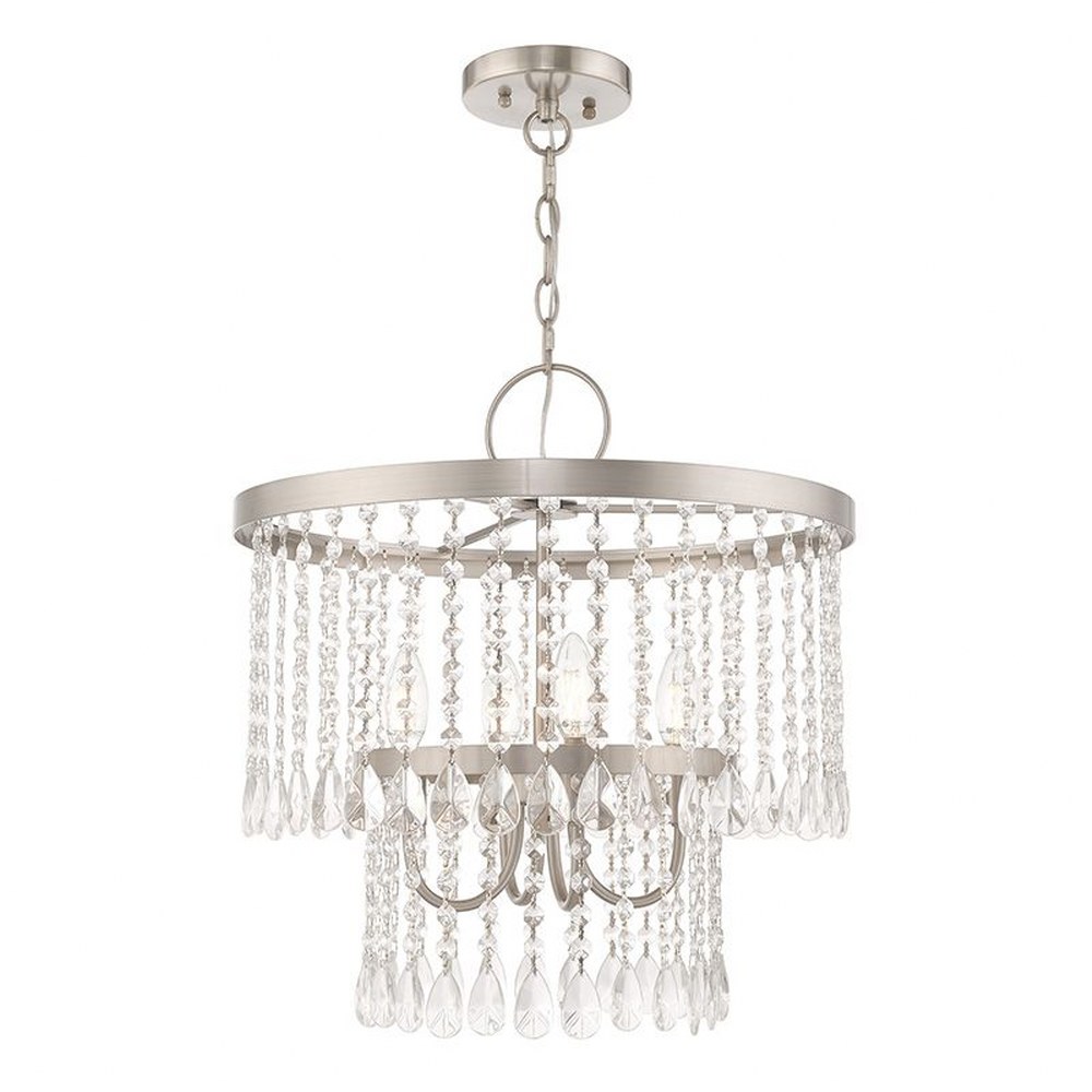 Livex Lighting-51064-91-Elizabeth - 4 Light Pendant in Elizabeth Style - 18 Inches wide by 19.5 Inches high   Brushed Nickel Finish with Clear Crystal