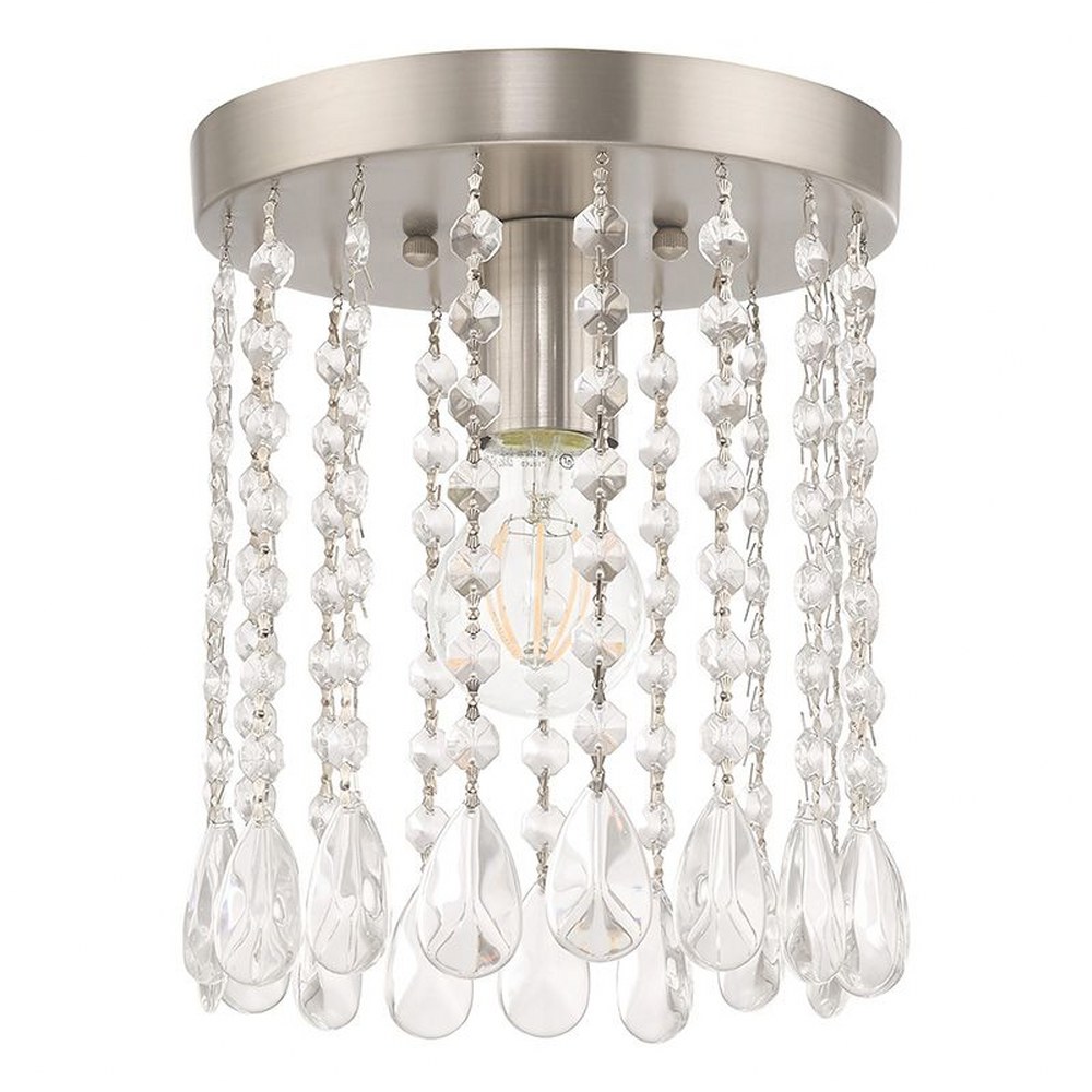 Livex Lighting-51066-91-Elizabeth - 1 Light Flush Mount in Elizabeth Style - 8 Inches wide by 9.25 Inches high   Brushed Nickel Finish with Clear Crystal