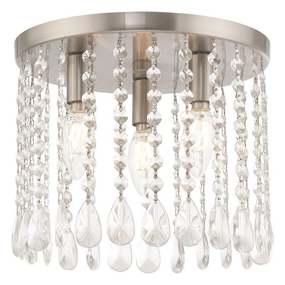 Livex Lighting-51067-91-Elizabeth - 3 Light Flush Mount in Elizabeth Style - 11 Inches wide by 9.25 Inches high   Brushed Nickel Finish with Clear Crystal