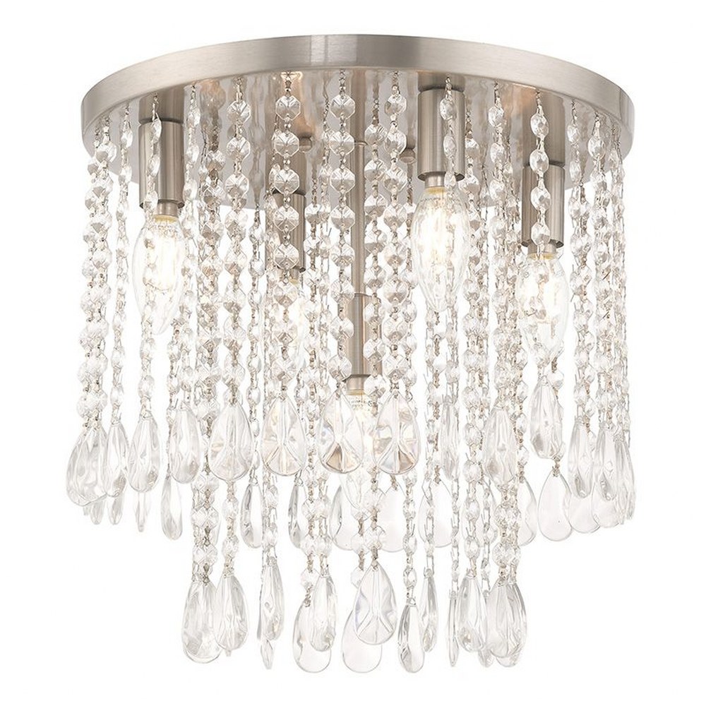 Livex Lighting-51068-91-Elizabeth - 5 Light Flush Mount in Elizabeth Style - 13.75 Inches wide by 13.75 Inches high   Brushed Nickel Finish with Clear Crystal