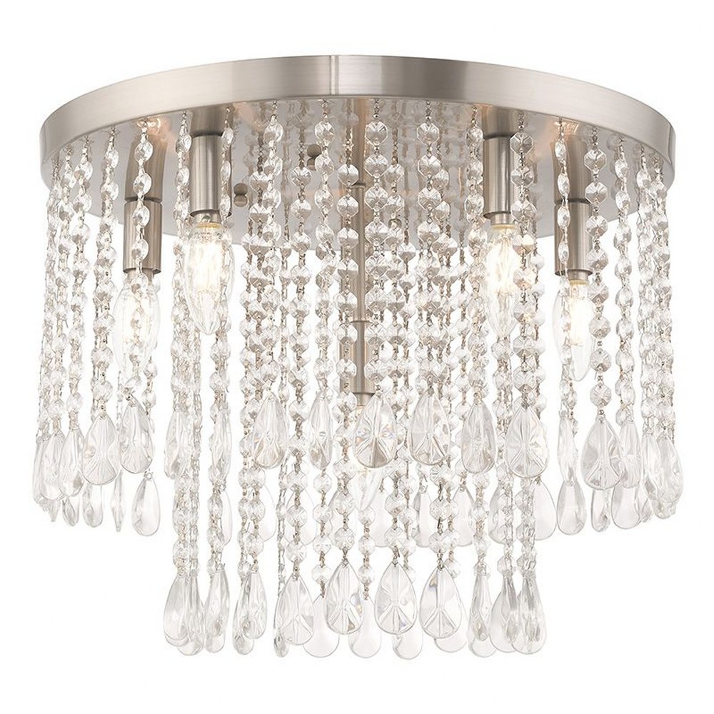 Livex Lighting-51069-91-Elizabeth - 6 Light Flush Mount in Elizabeth Style - 17.75 Inches wide by 13.75 Inches high   Brushed Nickel Finish with Clear Crystal