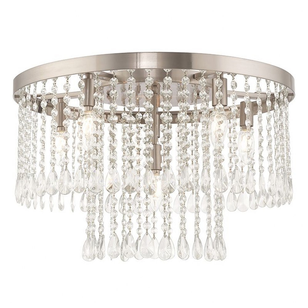 Livex Lighting-51070-91-Elizabeth - 6 Light Flush Mount in Elizabeth Style - 22 Inches wide by 14 Inches high   Brushed Nickel Finish with Clear Crystal