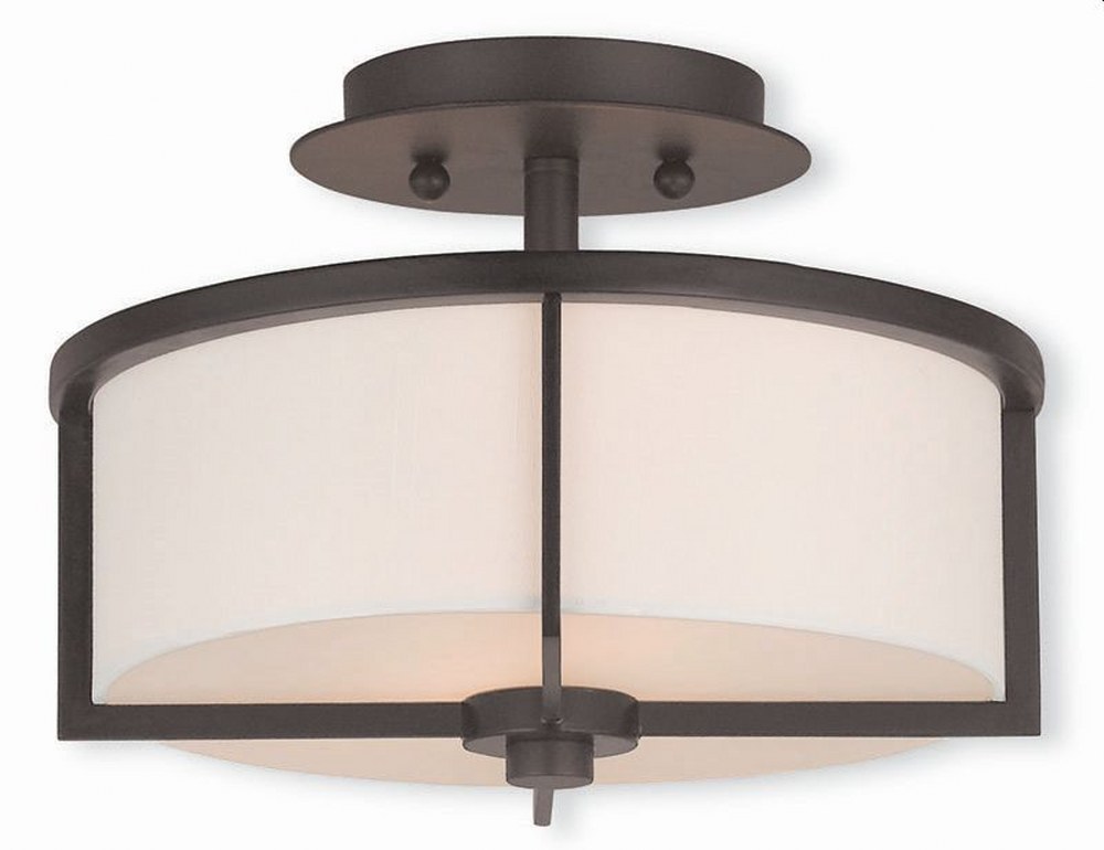 Livex Lighting-51072-07-Wesley - 2 Light Semi-Flush Mount in Wesley Style - 11 Inches wide by 8 Inches high Bronze  Brushed Nickel Finish with Off-White Fabric Shade