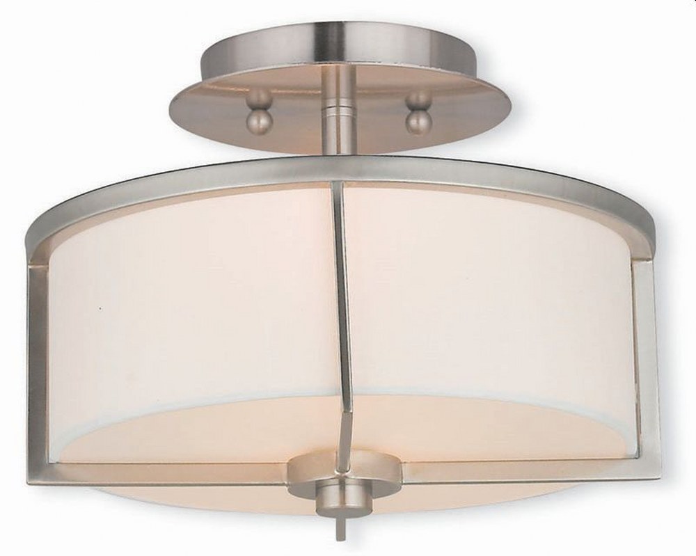 Livex Lighting-51072-91-Wesley - 2 Light Semi-Flush Mount in Wesley Style - 11 Inches wide by 8 Inches high Brushed Nickel  Brushed Nickel Finish with Off-White Fabric Shade