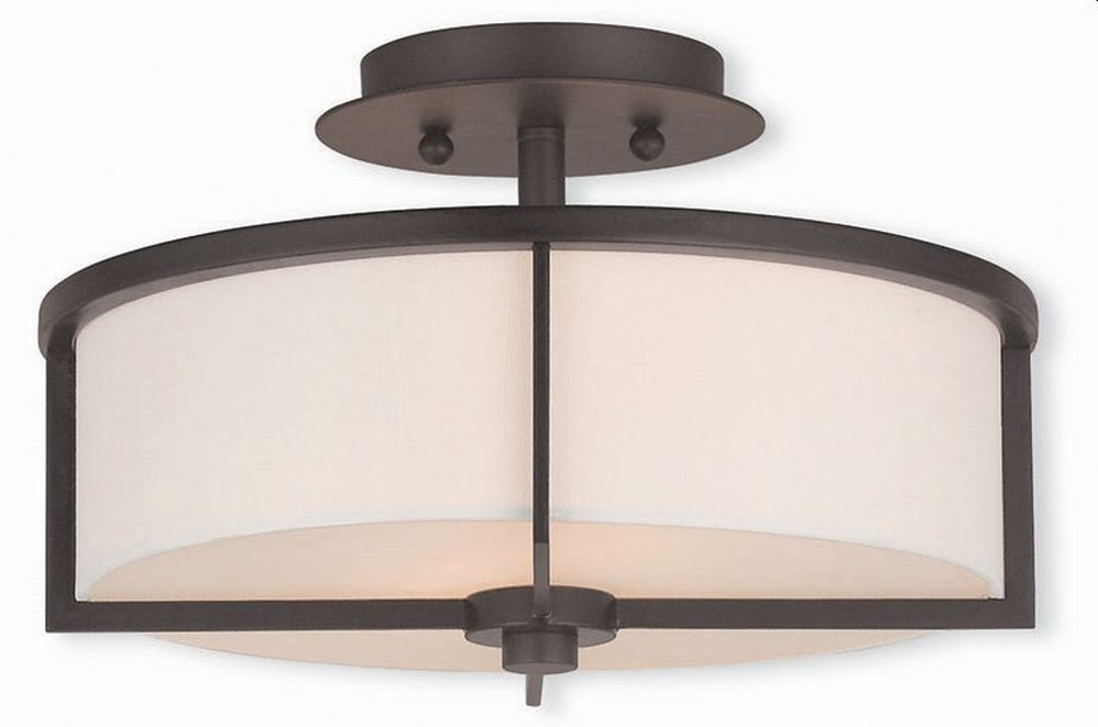 Livex Lighting-51073-07-Wesley - 2 Light Semi-Flush Mount in Wesley Style - 13 Inches wide by 8 Inches high Bronze  Brushed Nickel Finish with Off-White Fabric Shade