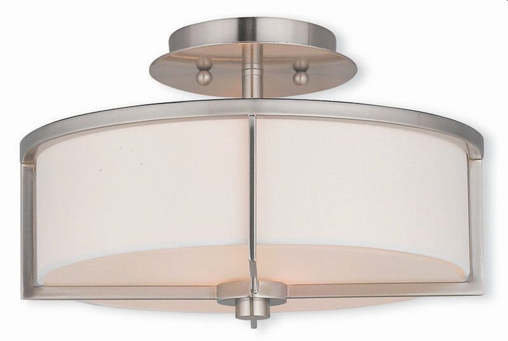 Livex Lighting-51073-91-Wesley - 2 Light Semi-Flush Mount in Wesley Style - 13 Inches wide by 8 Inches high Brushed Nickel  Brushed Nickel Finish with Off-White Fabric Shade