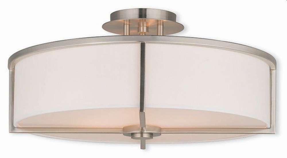 Livex Lighting-51075-91-Wesley - 4 Light Semi-Flush Mount in Wesley Style - 19 Inches wide by 9.25 Inches high Brushed Nickel  Brushed Nickel Finish with Off-White Fabric Shade