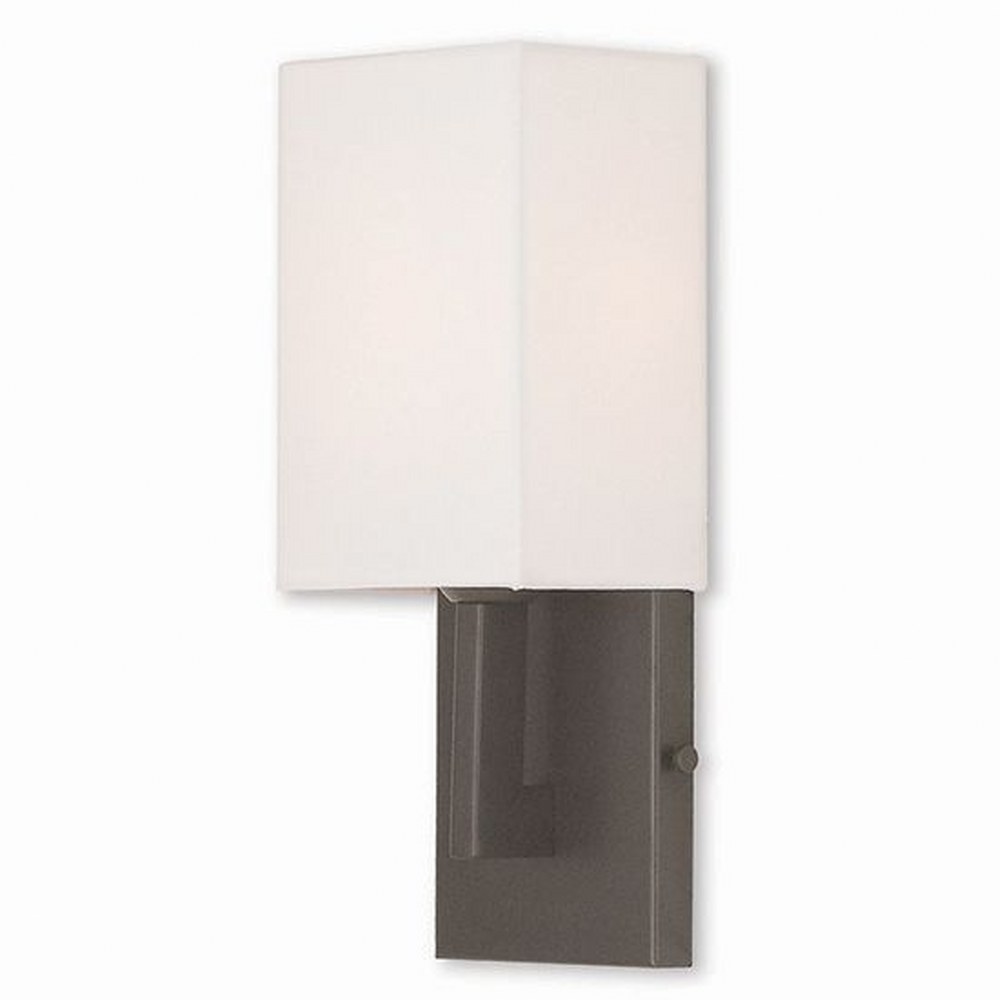 Livex Lighting-51101-07-Hollborn - 1 Light ADA Wall Sconce in Hollborn Style - 5 Inches wide by 13 Inches high Bronze  Brushed Nickel Finish with Off White Fabric Shade