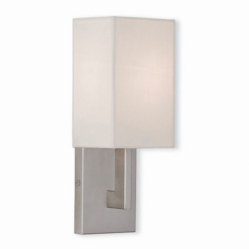 Livex Lighting-51101-91-Hollborn - 1 Light ADA Wall Sconce in Hollborn Style - 5 Inches wide by 13 Inches high Brushed Nickel  Brushed Nickel Finish with Off White Fabric Shade