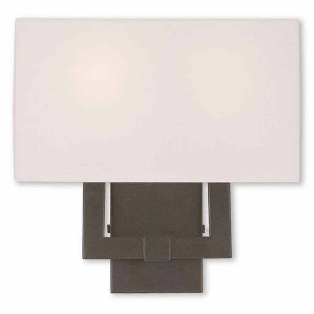 Livex Lighting-51103-07-Hollborn - 2 Light ADA Wall Sconce in Hollborn Style - 13 Inches wide by 12.63 Inches high Bronze  Brushed Nickel Finish with Off White Fabric Shade