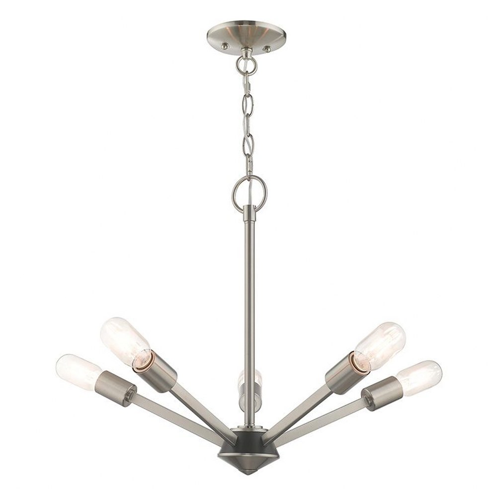 Livex Lighting-51155-91-Prague - Five Light Chandelier - 19.5 Inches wide by 18 Inches high Brushed Nickel Brushed Nickel Finish