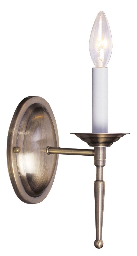 Livex Lighting-5121-01-Williamsburgh - 1 Light Wall Sconce in Williamsburgh Style - 4.25 Inches wide by 9.5 Inches high Antique Brass  Brushed Nickel Finish