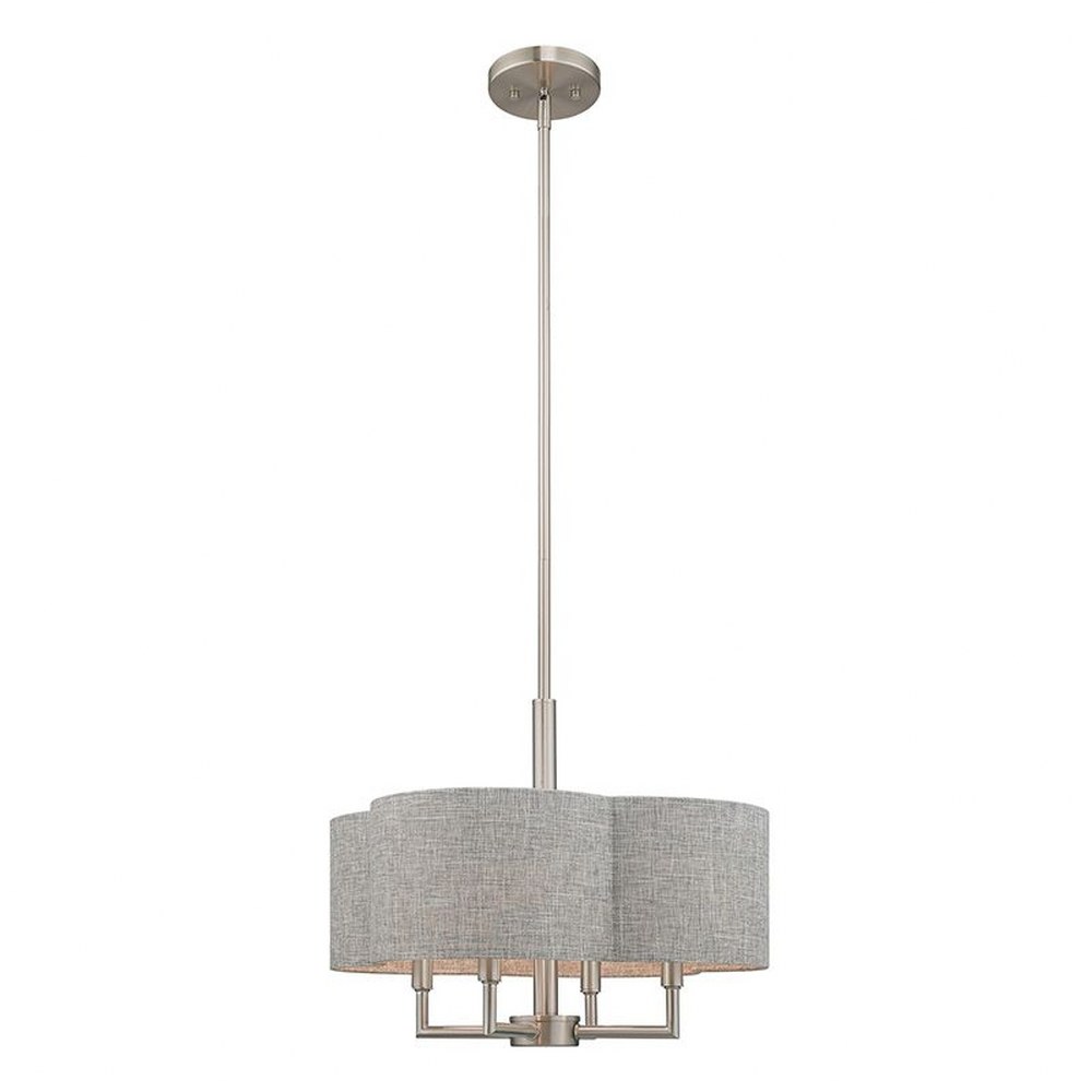 Livex Lighting-51364-91-Kalmar - 4 Light Pendant in Kalmar Style - 18 Inches wide by 16.5 Inches high   Brushed Nickel Finish with Gray Fabric Shade