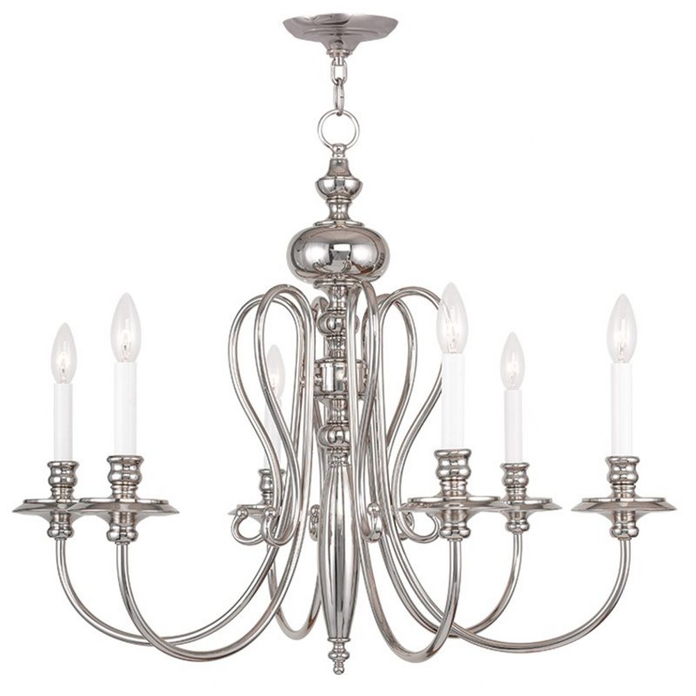 Livex Lighting-5166-35-Caldwell - 6 Light Chandelier in Caldwell Style - 30 Inches wide by 24 Inches high Polished Nickel  Brushed Nickel Finish