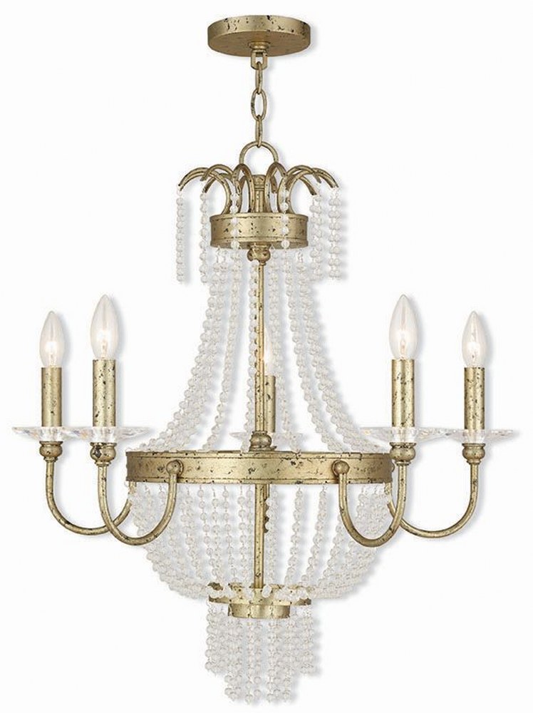 Livex Lighting-51845-28-Valentina - 5 Light Chandelier in Valentina Style - 26 Inches wide by 26.5 Inches high Winter Gold  Brushed Nickel Finish with Clear Crystal