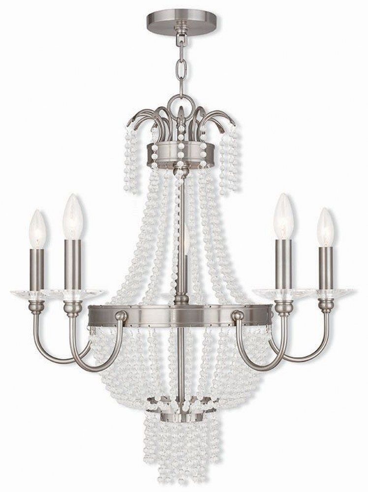 Livex Lighting-51845-91-Valentina - 5 Light Chandelier in Valentina Style - 26 Inches wide by 26.5 Inches high Brushed Nickel  Brushed Nickel Finish with Clear Crystal