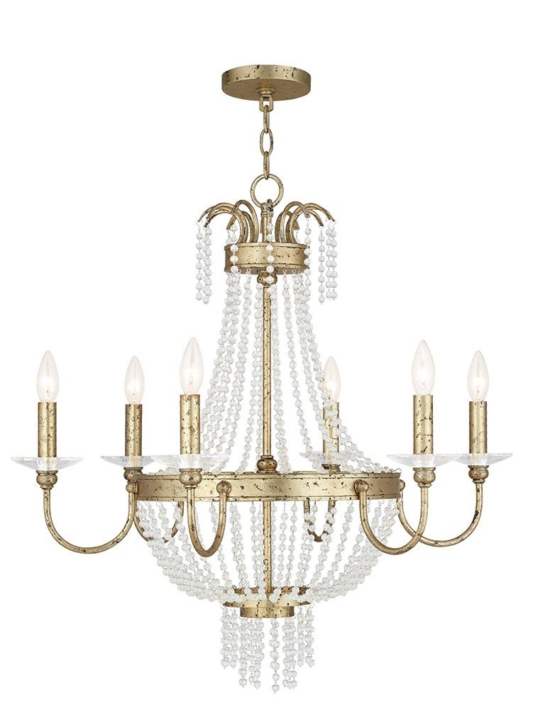 Livex Lighting-51846-28-Valentina - 6 Light Chandelier in Valentina Style - 28 Inches wide by 28.25 Inches high Winter Gold  Brushed Nickel Finish with Clear Crystal