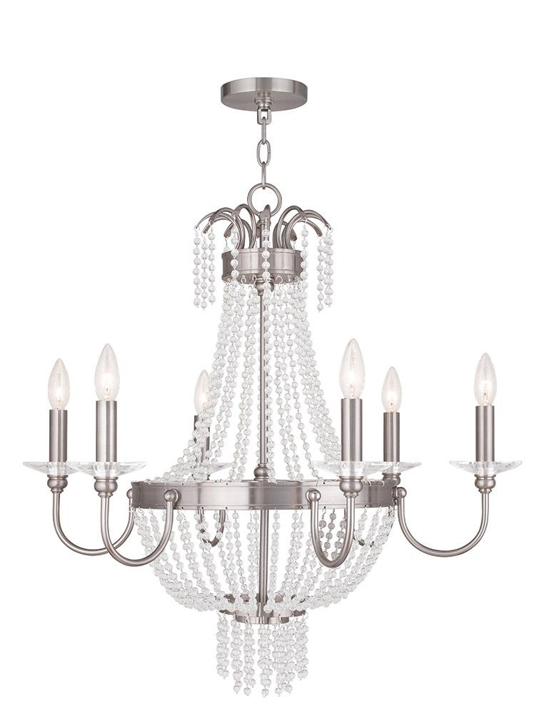 Livex Lighting-51846-91-Valentina - 6 Light Chandelier in Valentina Style - 28 Inches wide by 28.25 Inches high Brushed Nickel  Brushed Nickel Finish with Clear Crystal