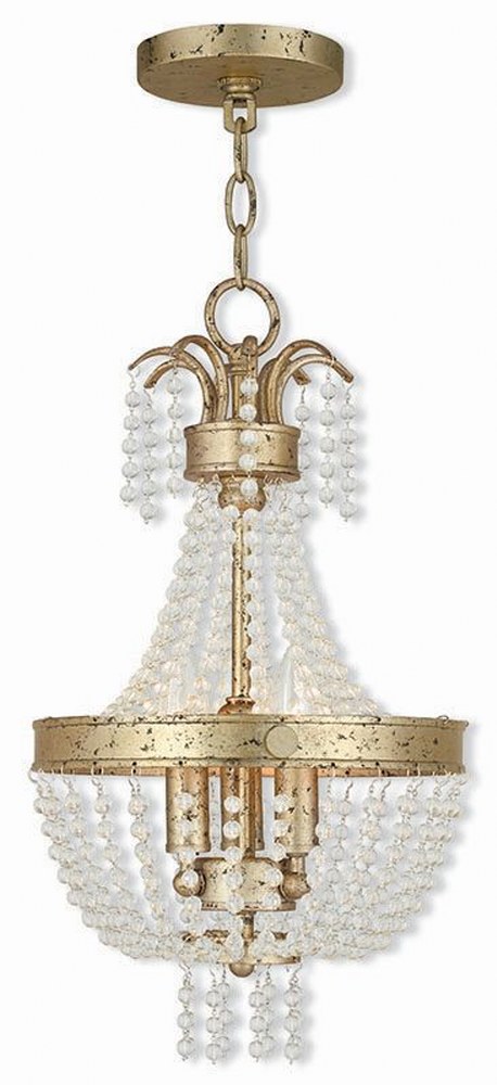 Livex Lighting-51853-28-Valentina - 3 Light Pendant in Valentina Style - 10 Inches wide by 18.5 Inches high Winter Gold  Brushed Nickel Finish with Clear Crystal