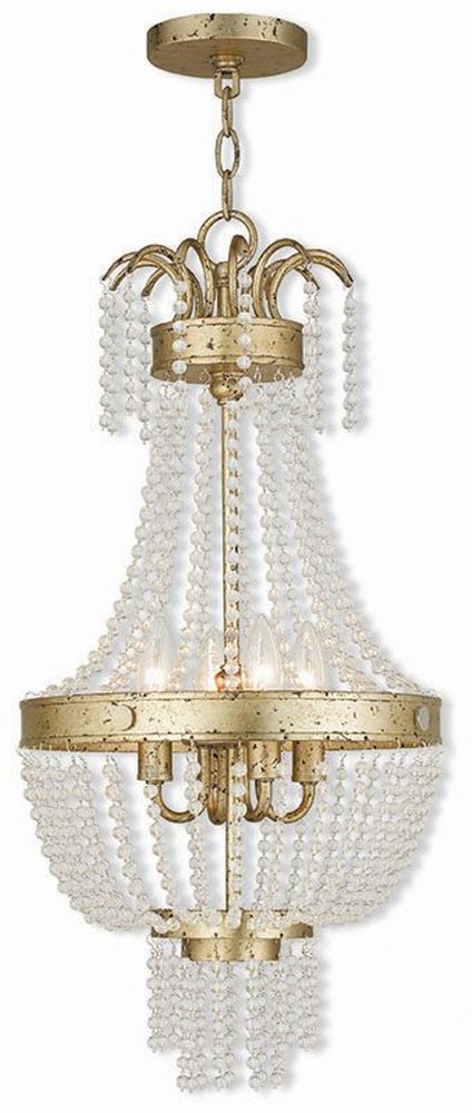 Livex Lighting-51854-28-Valentina - 4 Light Pendant in Valentina Style - 12.75 Inches wide by 26 Inches high Winter Gold  Brushed Nickel Finish with Clear Crystal