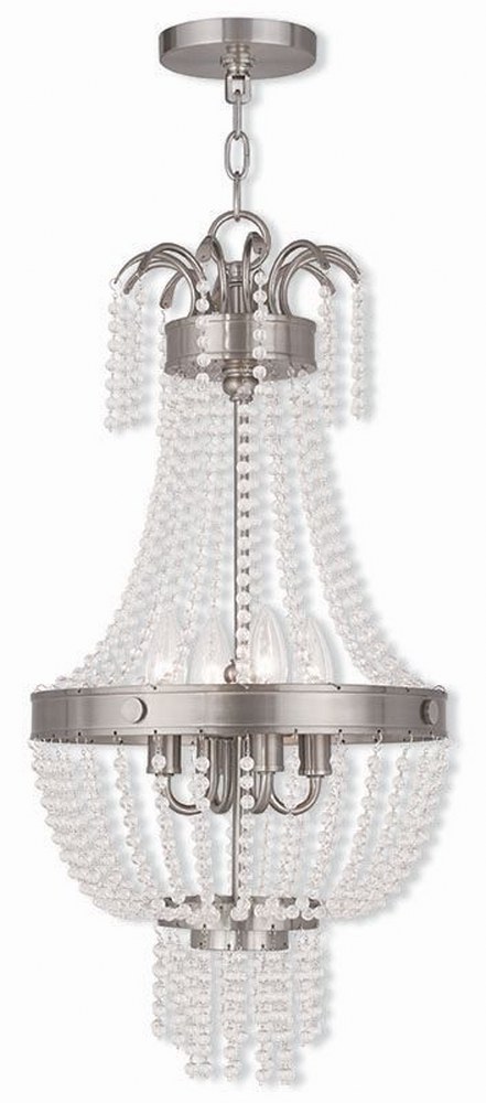 Livex Lighting-51854-91-Valentina - 4 Light Pendant in Valentina Style - 12.75 Inches wide by 26 Inches high Brushed Nickel  Brushed Nickel Finish with Clear Crystal