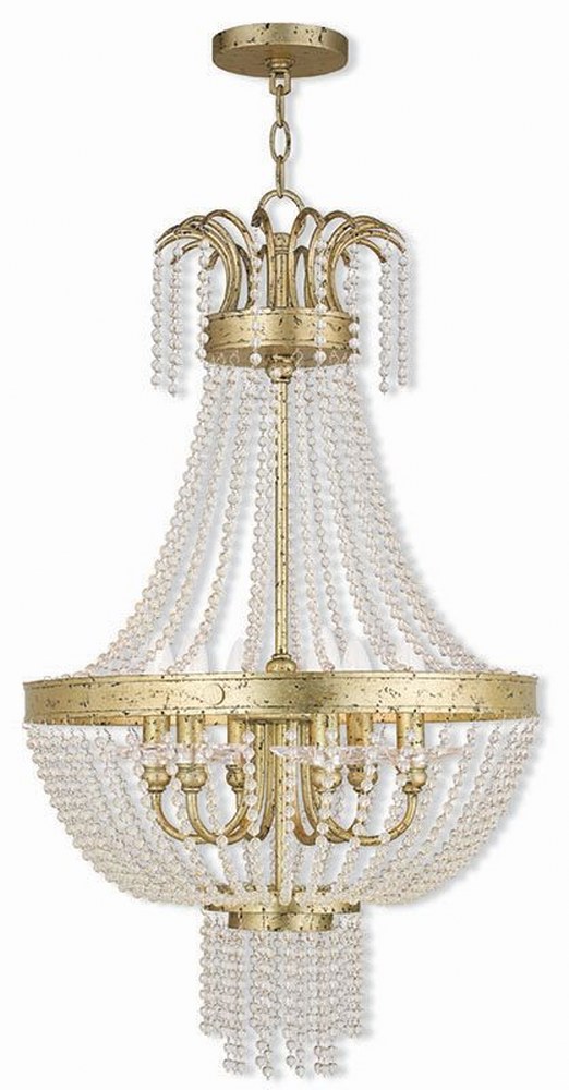 Livex Lighting-51856-28-Valentina - 6 Light Pendant in Valentina Style - 18.25 Inches wide by 32 Inches high Winter Gold  Brushed Nickel Finish with Clear Crystal