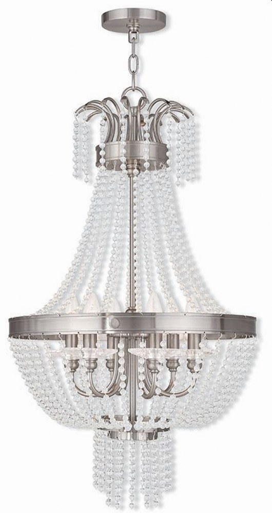 Livex Lighting-51856-91-Valentina - 6 Light Pendant in Valentina Style - 18.25 Inches wide by 32 Inches high Brushed Nickel  Brushed Nickel Finish with Clear Crystal