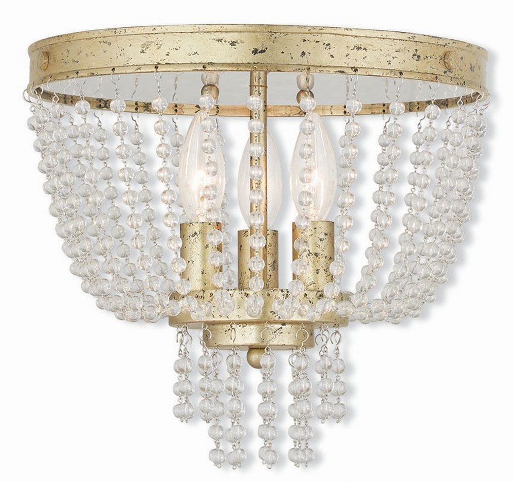 Livex Lighting-51864-28-Valentina - 3 Light Flush Mount in Valentina Style - 12.25 Inches wide by 11 Inches high Winter Gold  Brushed Nickel Finish with Clear Crystal