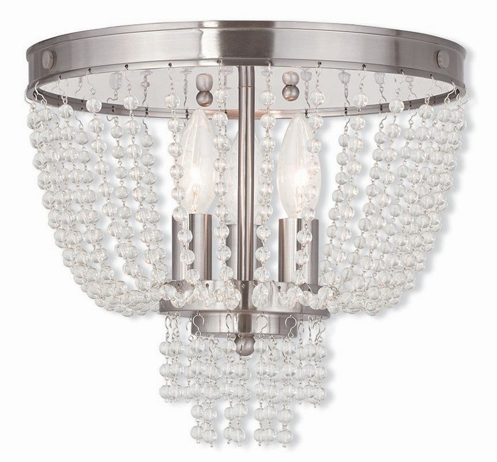 Livex Lighting-51864-91-Valentina - 3 Light Flush Mount in Valentina Style - 12.25 Inches wide by 11 Inches high Brushed Nickel  Brushed Nickel Finish with Clear Crystal