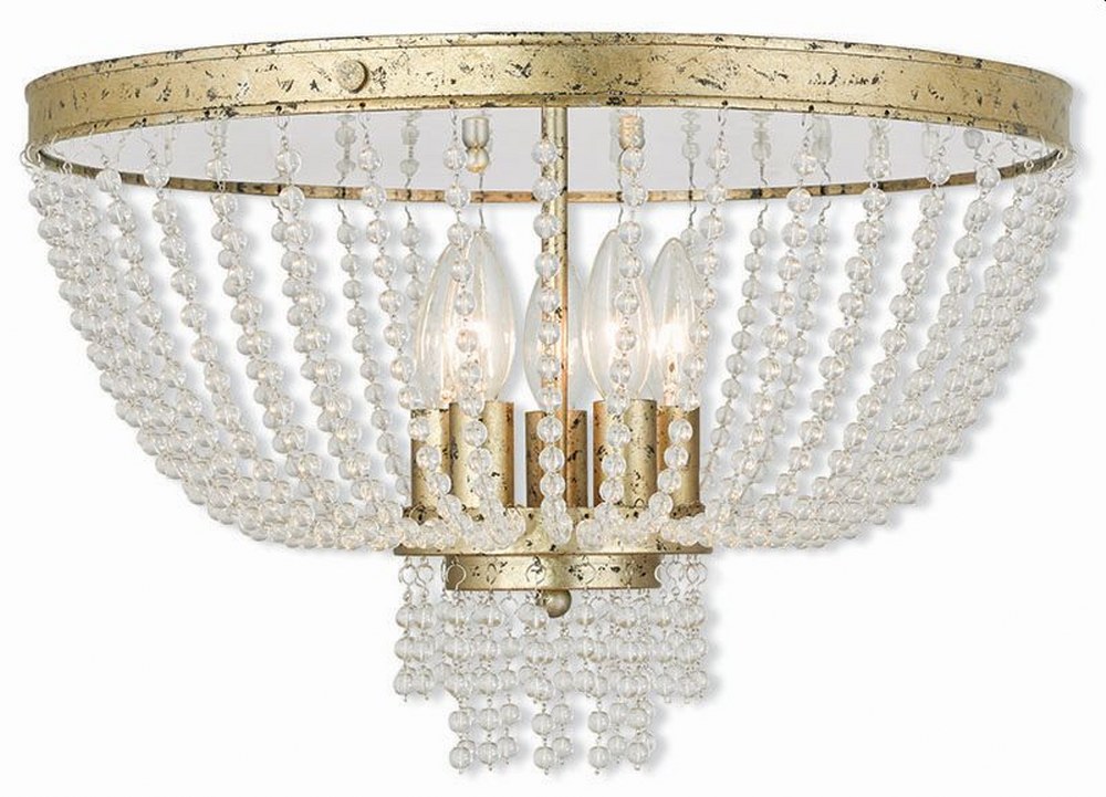 Livex Lighting-51866-28-Valentina - 5 Light Flush Mount in Valentina Style - 18.25 Inches wide by 11.75 Inches high Winter Gold  Brushed Nickel Finish with Clear Crystal