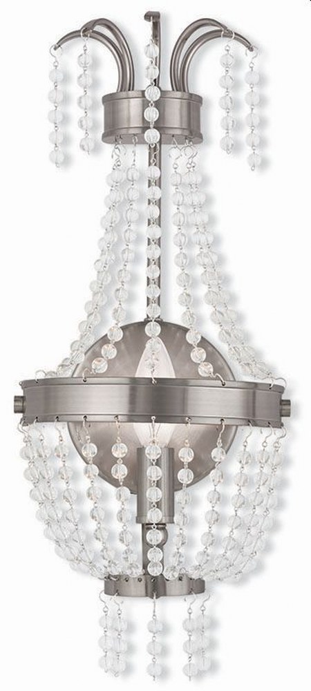 Livex Lighting-51872-91-Valentina - 1 Light Wall Sconce in Valentina Style - 7.5 Inches wide by 17.5 Inches high Brushed Nickel  Brushed Nickel Finish with Clear Crystal