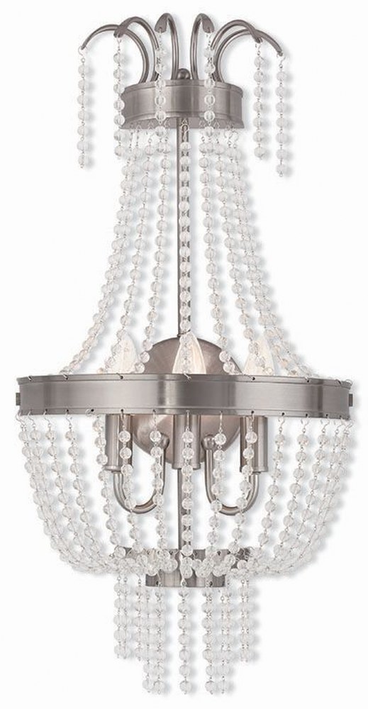 Livex Lighting-51874-91-Valentina - 3 Light Wall Sconce in Valentina Style - 12.75 Inches wide by 24.5 Inches high Brushed Nickel  Brushed Nickel Finish with Clear Crystal