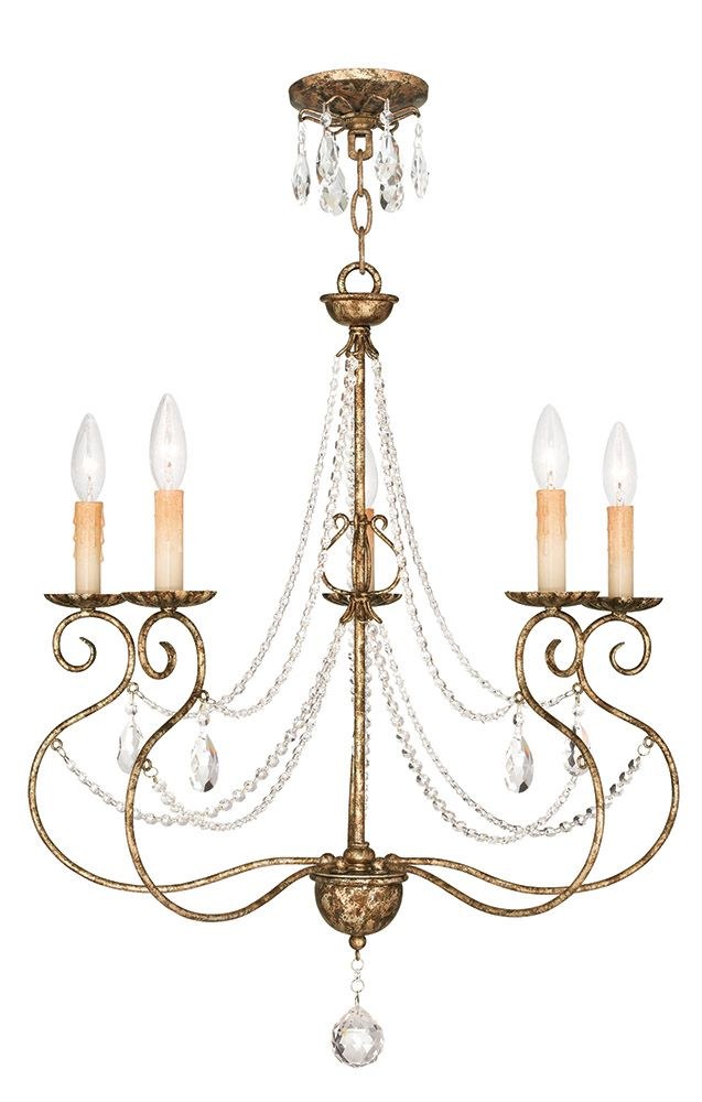 Livex Lighting-51905-36-Isabella - 5 Light Chandelier in Isabella Style - 24 Inches wide by 28.5 Inches high   Hand Applied European Bronze Finish with Clear Crystal