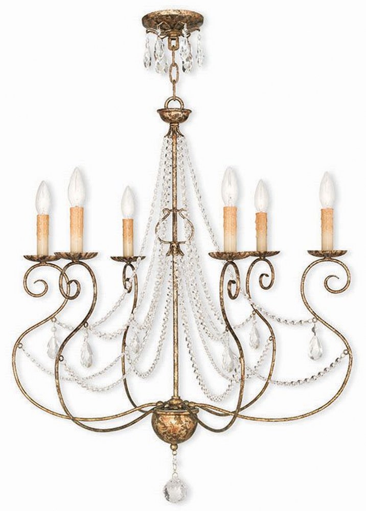 Livex Lighting-51906-36-Isabella - 6 Light Chandelier in Isabella Style - 26.5 Inches wide by 32.75 Inches high   Hand Applied European Bronze Finish with Clear Crystal